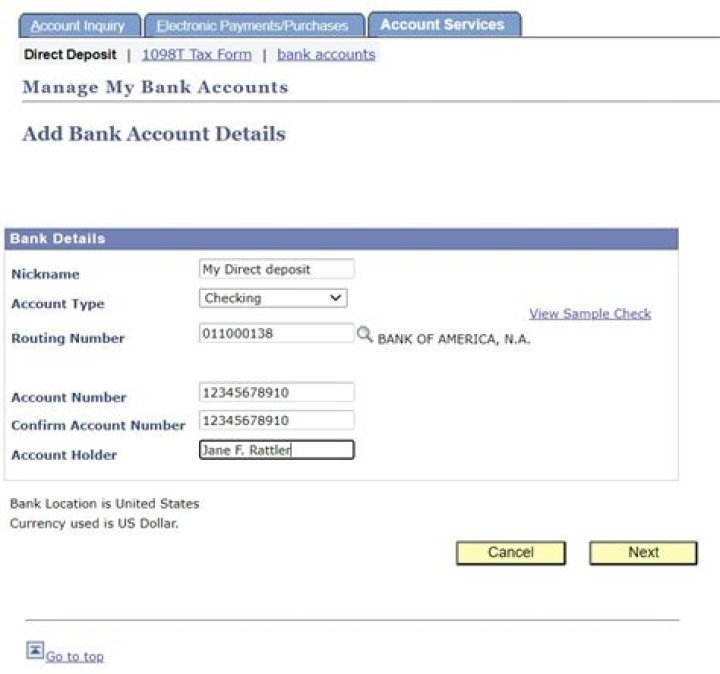 Can I add direct deposit info for stimulus check?