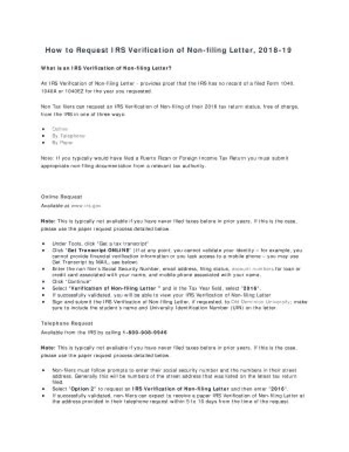 How to request IRS verification of non-filing letter, 2018?