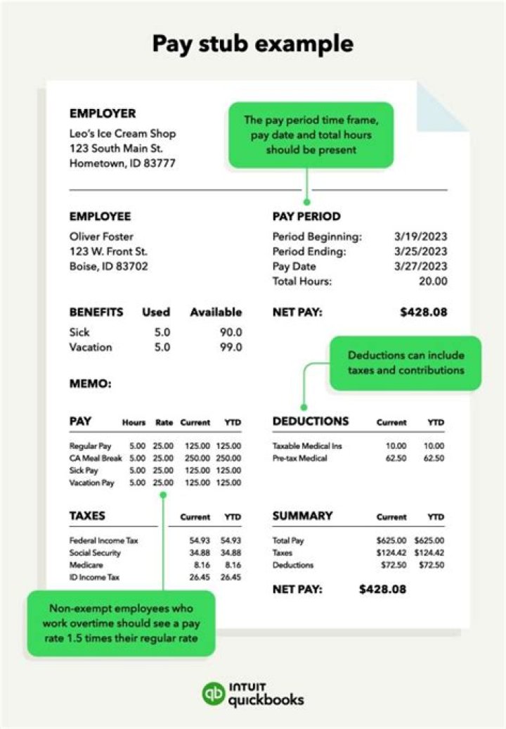 What does a pay stub have to include?