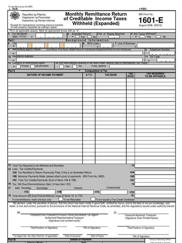 What is BIR Form 1601e?