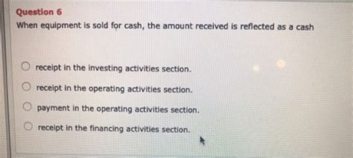 When equipment is sold for cash the amount received is reflected as cash?