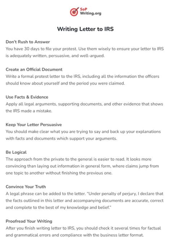 When to write a letter to the IRS?