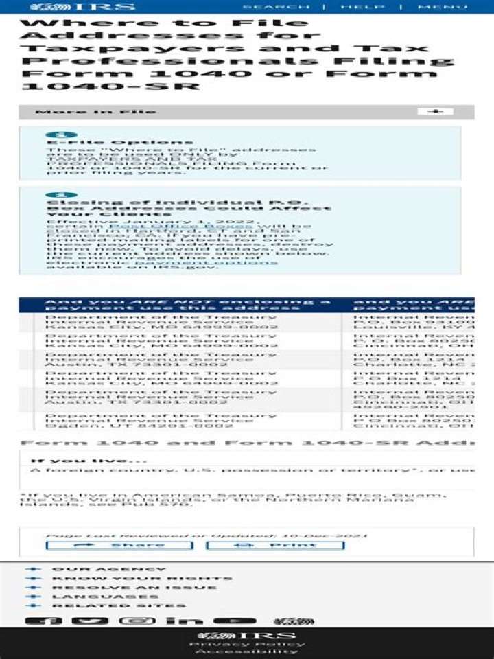 Where to file addresses for taxpayers and tax?