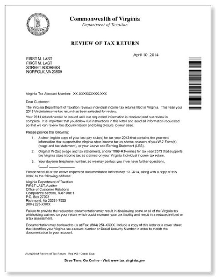 Why would I get a letter from Virginia Department of Taxation?